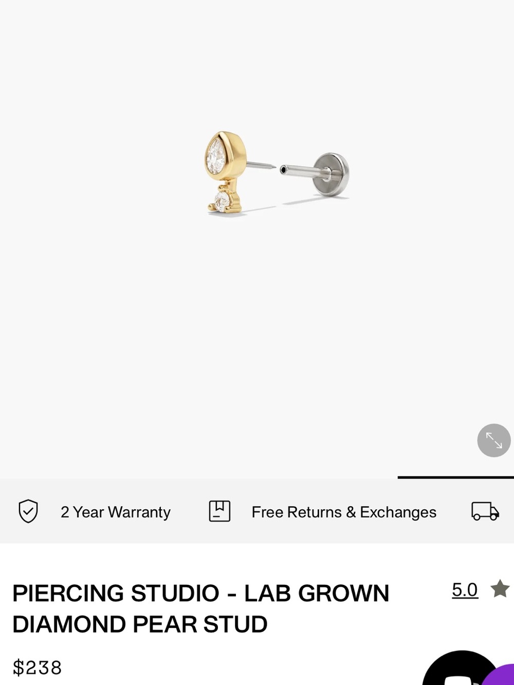 Mejuri 14k Gold  Lab-Grown Diamond Pear Stud Earring